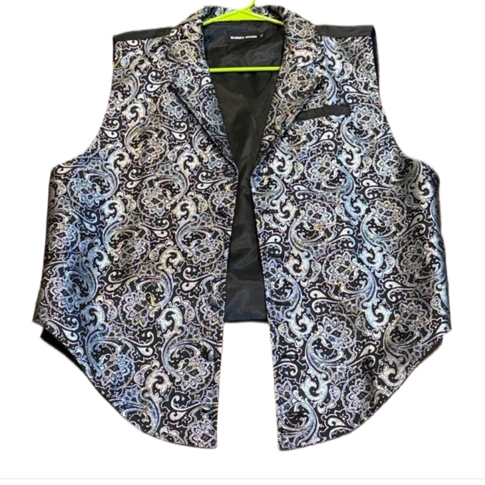 XL BARRY WANG FORMAL VEST Black and Gray Paisley Vest